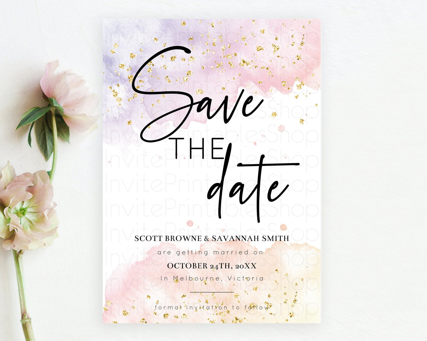 Pastel Save The Date Template Pastel Ombre Rainbow Watercolor Colorful Party For Birthday Baptism Baby Shower Wedding Bridal Shower D10327