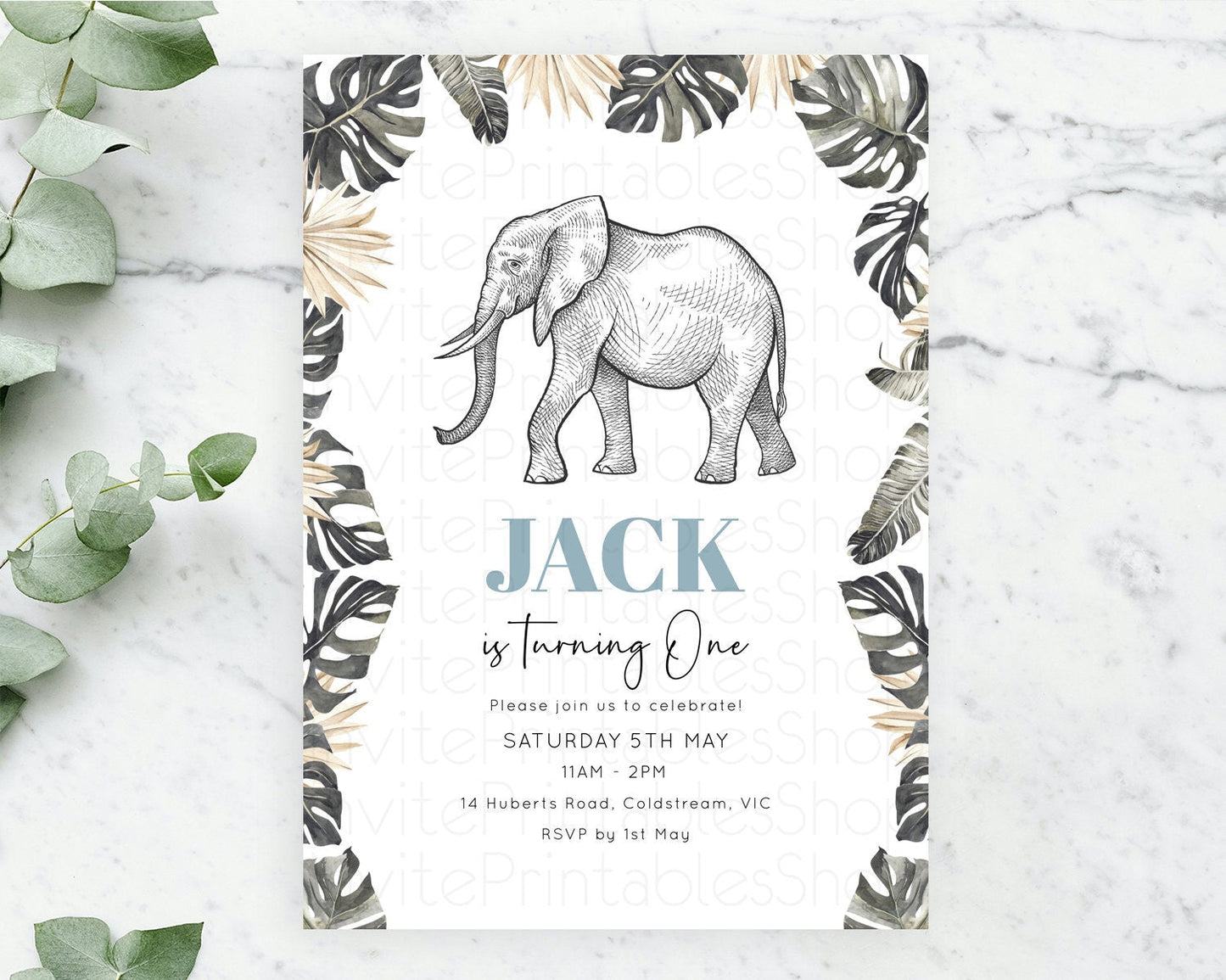 Elephant Birthday Invitation Elephant Invitation Elephant Birthday Safari Elephant Party TWO Wild ONE Jungle Adventure Zoo Birthday D10806