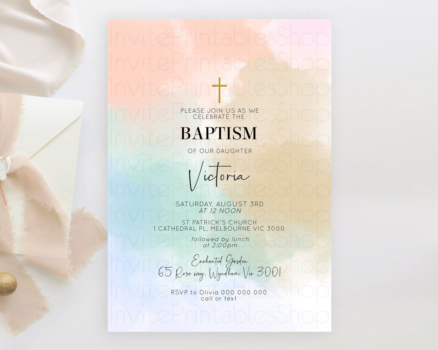 Editable Pastel Baptism Invitation Pastel Colors Watercolor Baptism 1st Birt