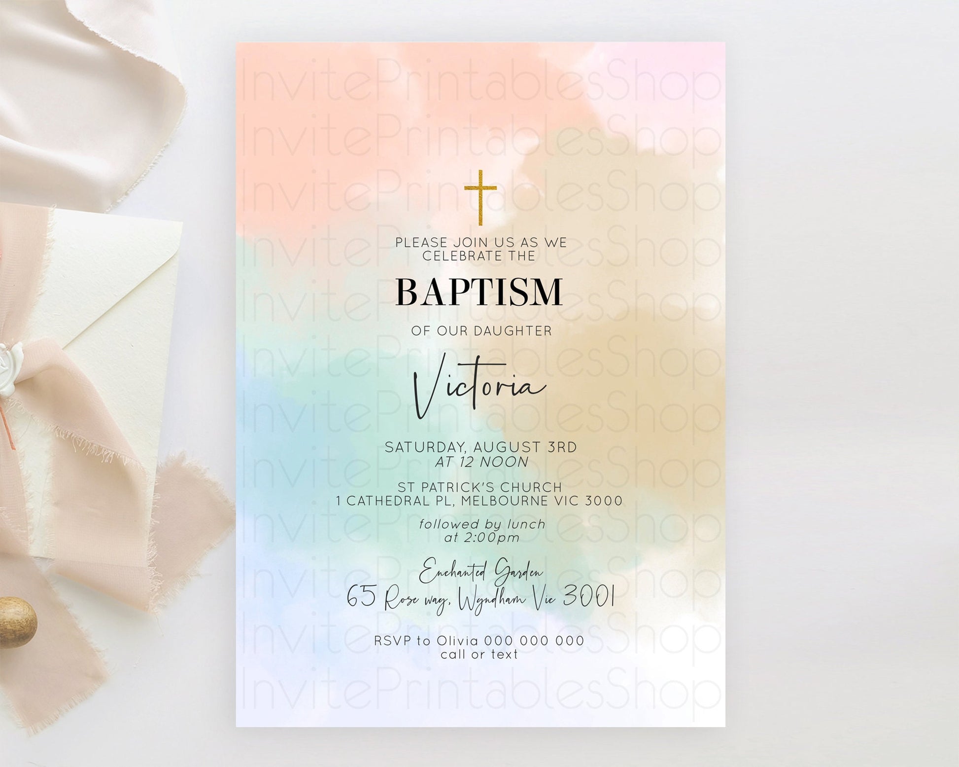 Editable Pastel Baptism Invitation Pastel Colors Watercolor Baptism 1st Birt