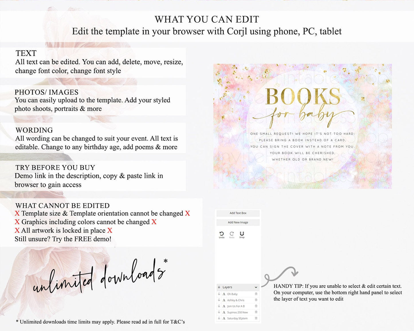 Pastel Books For Baby Card Pastel Rainbow Book Insert Colorful Ombre Watercolor Book Card Confetti Glitter Baby Book Poem Request D10649