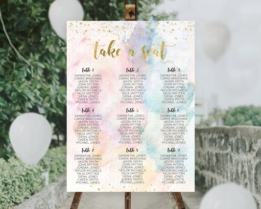 Editable Rainbow Seating Chart Pastel Seating Chart Colorful Pastel Watercol