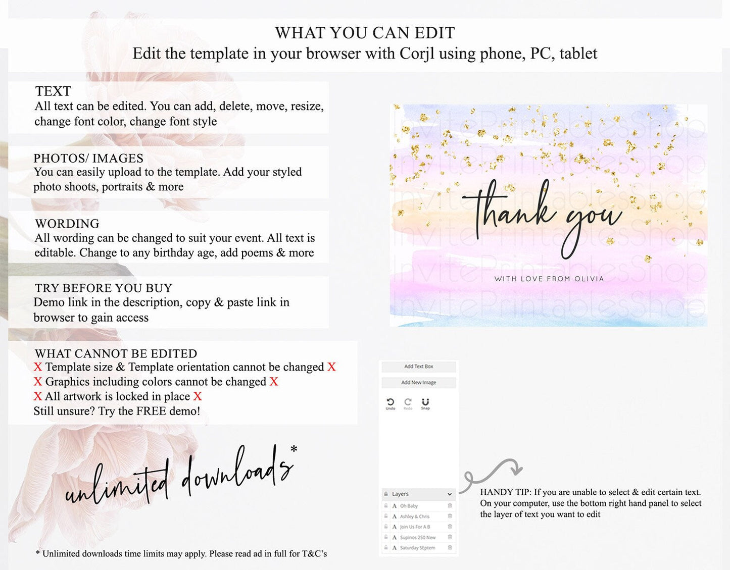 Pastel Thank You Rainbow Thank You Card Colorful Pastel Birthday Thank You Card Confetti Watercolor Pastel Teacher Thank You Cards D10594