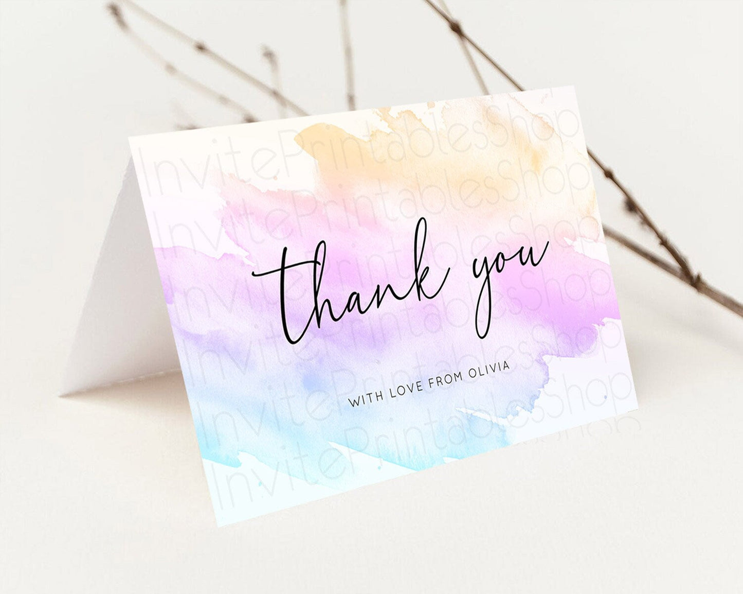 Pastel Thank You Rainbow Thank You Card Colorful Pastel Birthday Thank You Card Confetti Watercolor Pastel Teacher Thank You Cards D10774