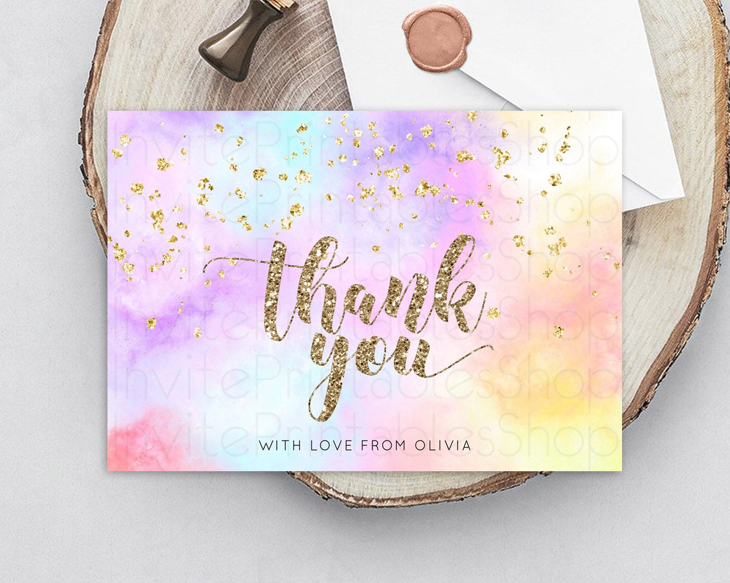 Pastel Thank You Rainbow Thank You Card Colorful Pastel Birthday Thank You Card Confetti Watercolor Pastel Teacher Thank You Cards D10435