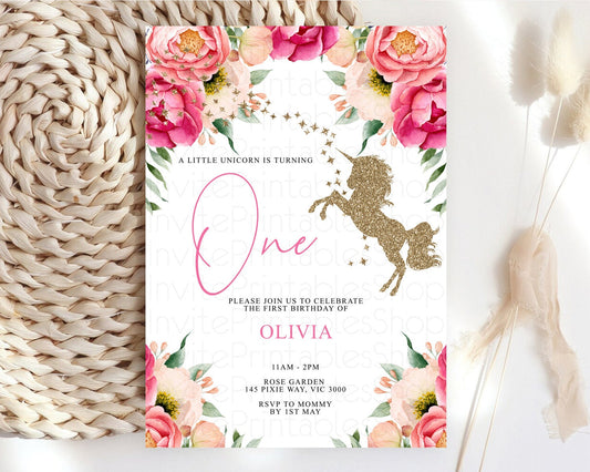 Editable Unicorn Garden Birthday Invitation Pastel Floral Birthday Invitatio