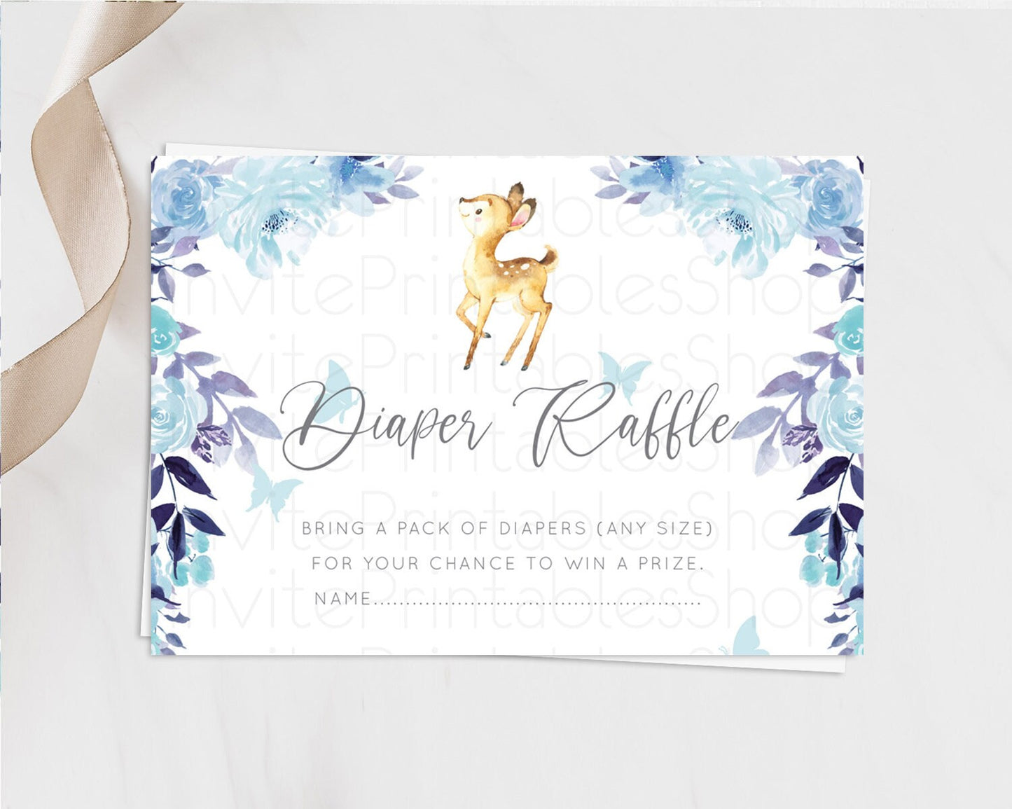 Fawn Diaper Raffle Card Deer Diaper Insert Floral Deer Diaper Ticket Enchanted Forest Butterfly Pastel Baby Shower Raffle Game D10917