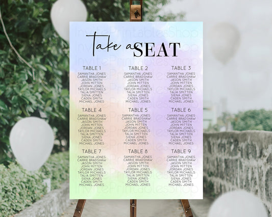 Editable Rainbow Seating Chart Pastel Seating Chart Colorful Pastel Watercol