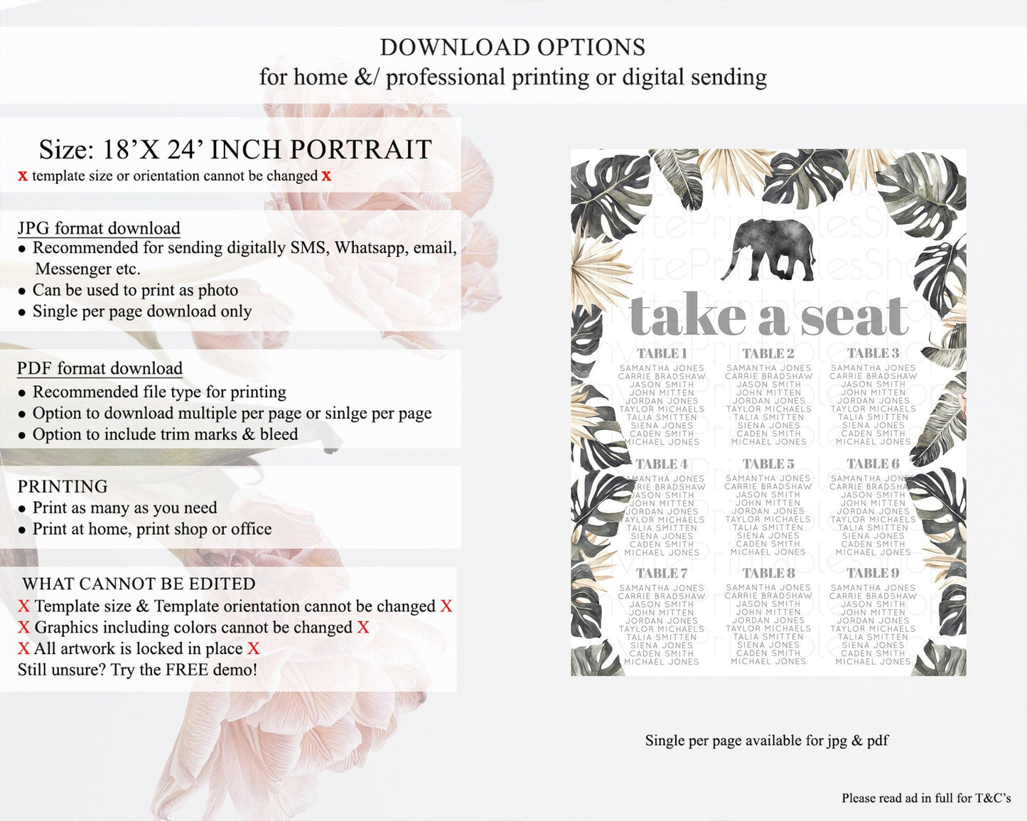 Elephant Seating Chart Elephant Seating Sign Elephant Party Safari Adventure Elephant Take A Seat Elephant Decor Zoo Fern Palm Leaf D10803