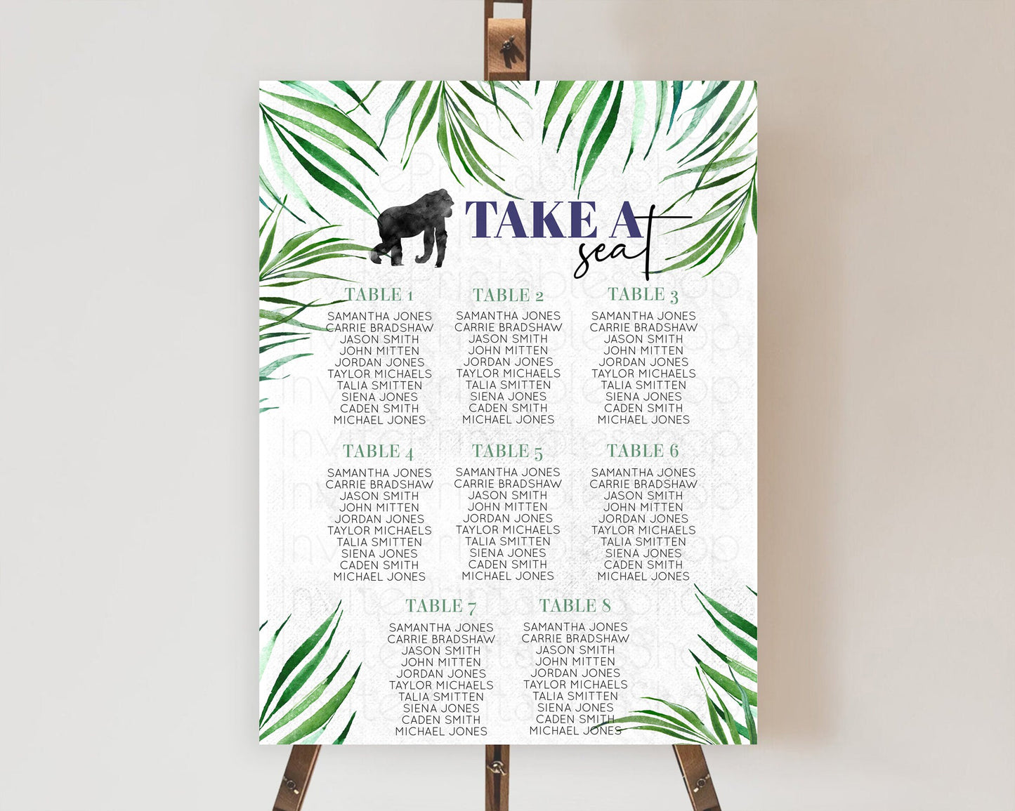 Gorilla Seating Chart Jungle Gorilla Seating Sign Gorilla Party Décor Gorilla Jungle Adventure Zoo Green Palm Leaf Fern Take A Seat D10840