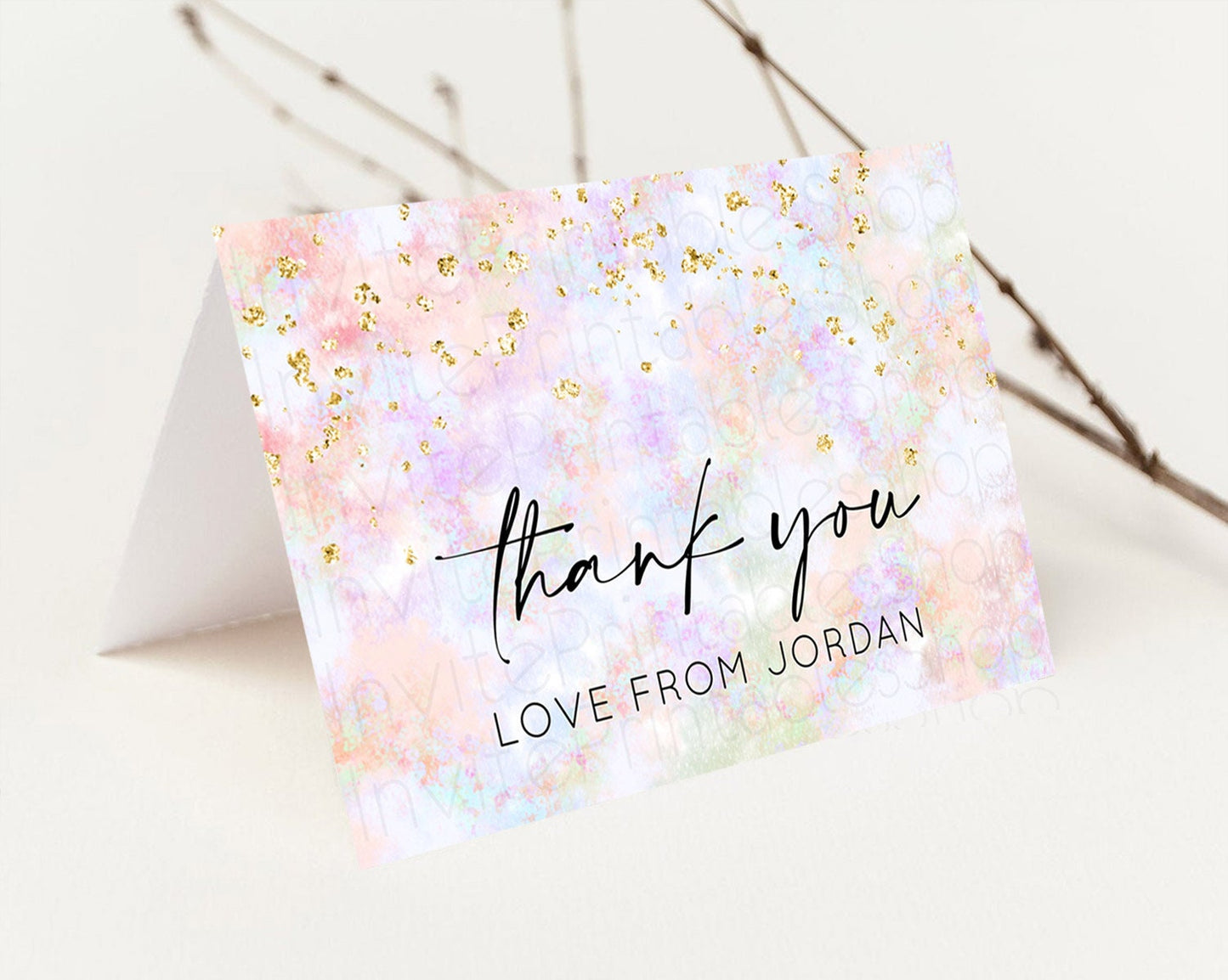 Pastel Thank You Rainbow Thank You Card Colorful Pastel Birthday Thank You Card Confetti Watercolor Pastel Teacher Thank You Cards D10649