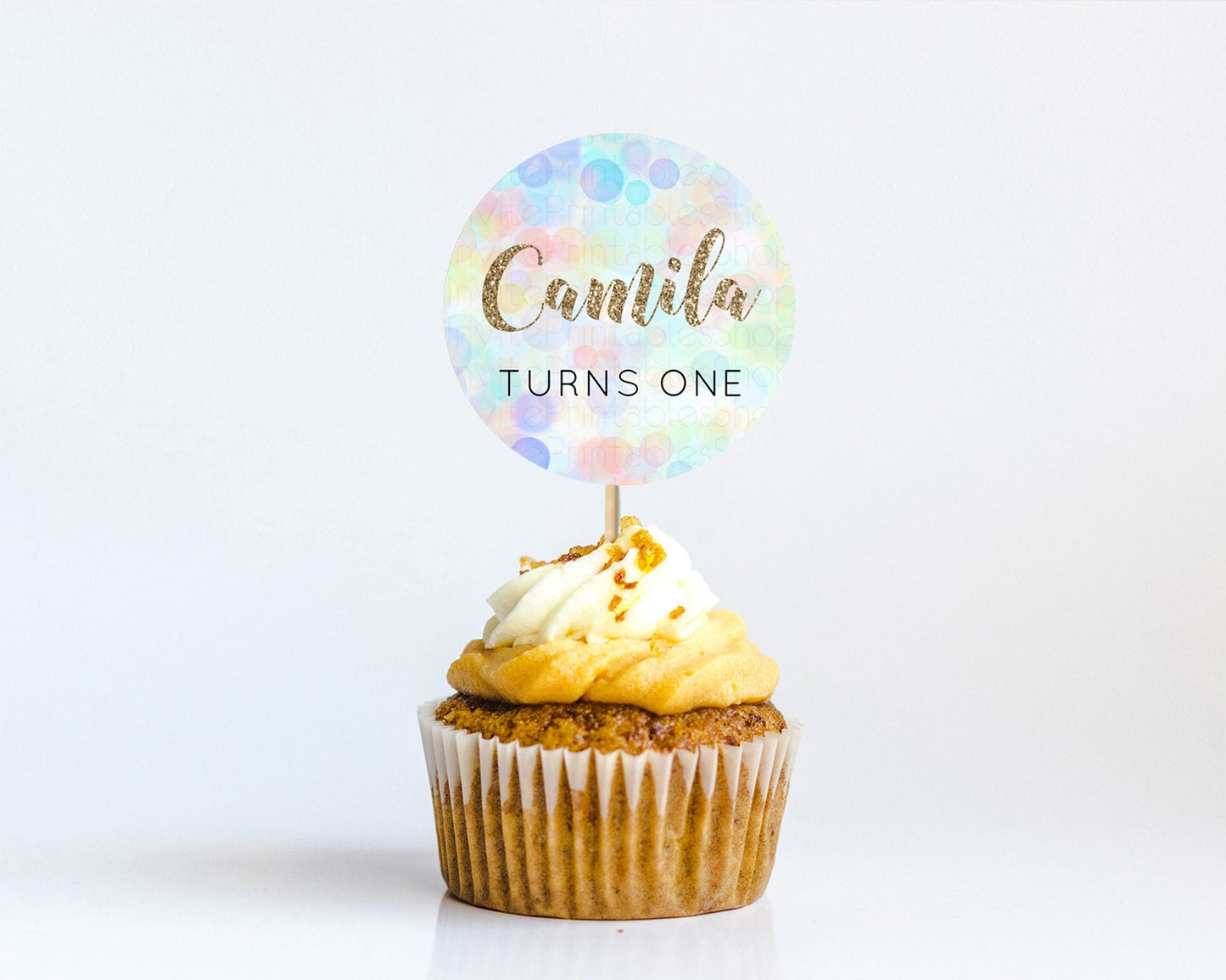 Pastel Cupcake Toppers Pastel Confetti Cupcake Topper Bubbles Sprinkles Colorful Rainbow Confetti Cupcake First Birthday Party Decor D10447