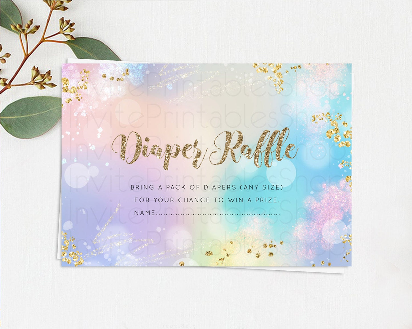 Rainbow Diaper Raffle Card Pastel Diaper Insert Colorful Pastel Watercolor Ombre Diaper Ticket Iridescent Sprinkles Raffle Game D10677