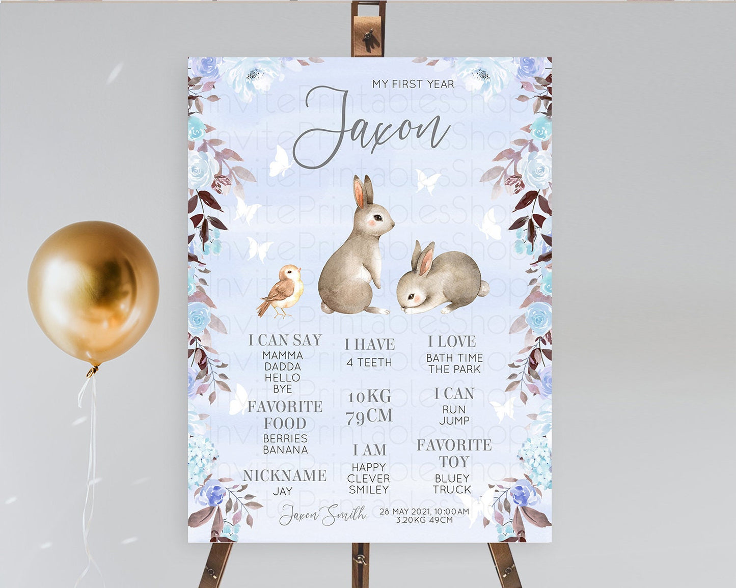 Bunny First Birthday Milestone Board Floral Bunny Milestone Poster Pastel Flowers Woodland Bunny Milestone 1st Birthday Welcome Sign D10923