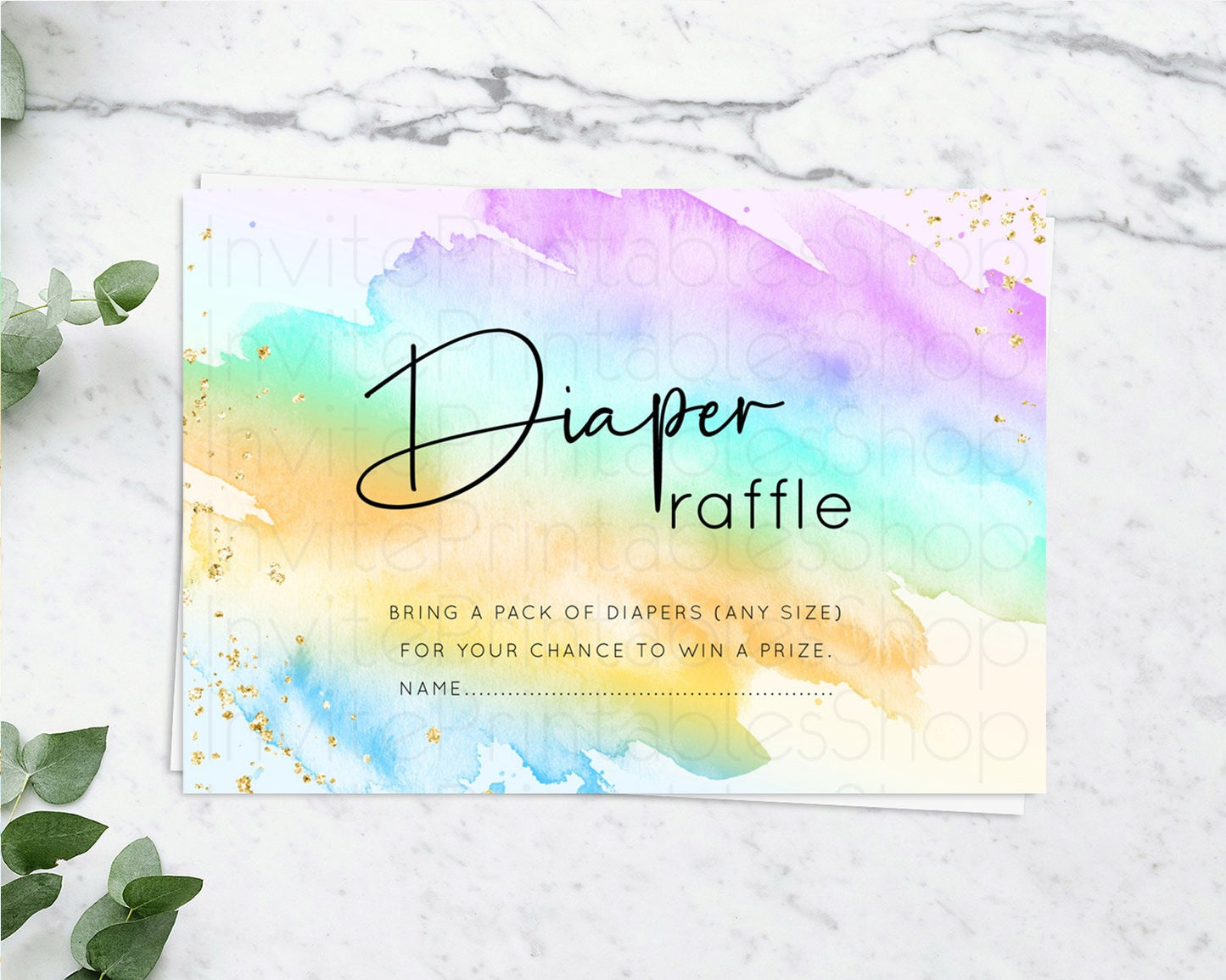 Pastel Diaper Raffle Card Pastel Rainbow Diaper Raffle Insert Colorful Ombre Watercolor Diaper Ticket Confetti Glitter Raffle Game D10427