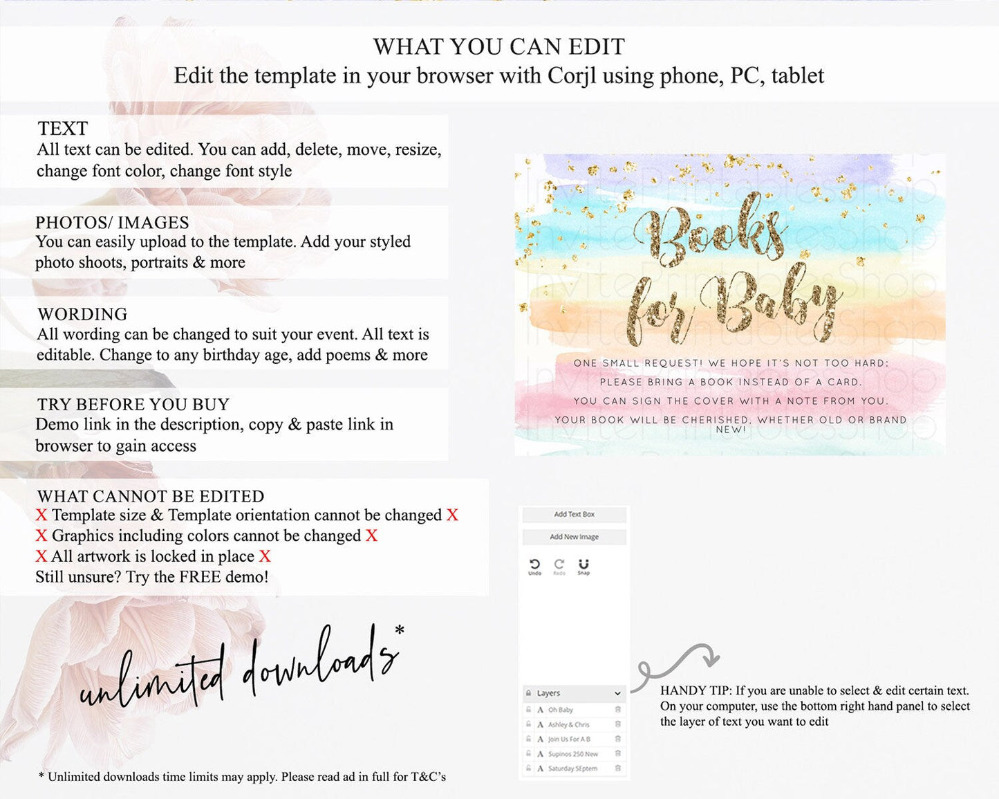 Pastel Books For Baby Card Pastel Rainbow Book Insert Colorful Ombre Watercolor Book Card Confetti Glitter Baby Book Poem Request D10508