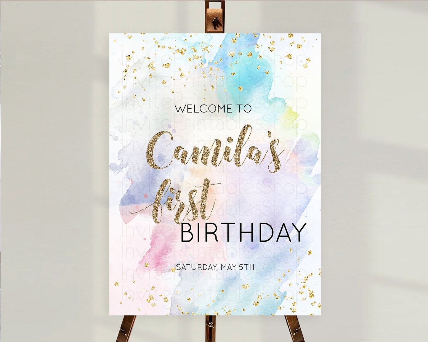 Pastel Welcome Sign Pastel Rainbow Welcome Sign Colorful Rainbow Confetti Watercolor Glitter Pastel First Birthday Welcome Sign D10421