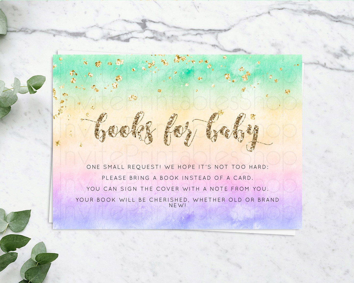 Pastel Books For Baby Card Pastel Rainbow Book Insert Colorful Ombre Watercolor Book Card Confetti Glitter Baby Book Poem Request D10478