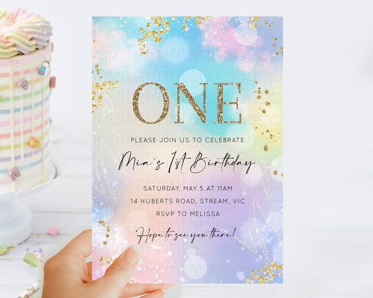 Editable Rainbow Birthday Invitation Colorful Pastel Watercolor Invitation G