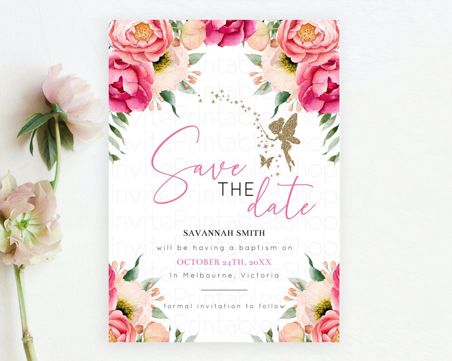 Fairy Save The Date Template Enchanted Garden Pastel Floral Butterfly Party Secret Garden Birthday Baptism Baby Shower Bridal Shower D10883