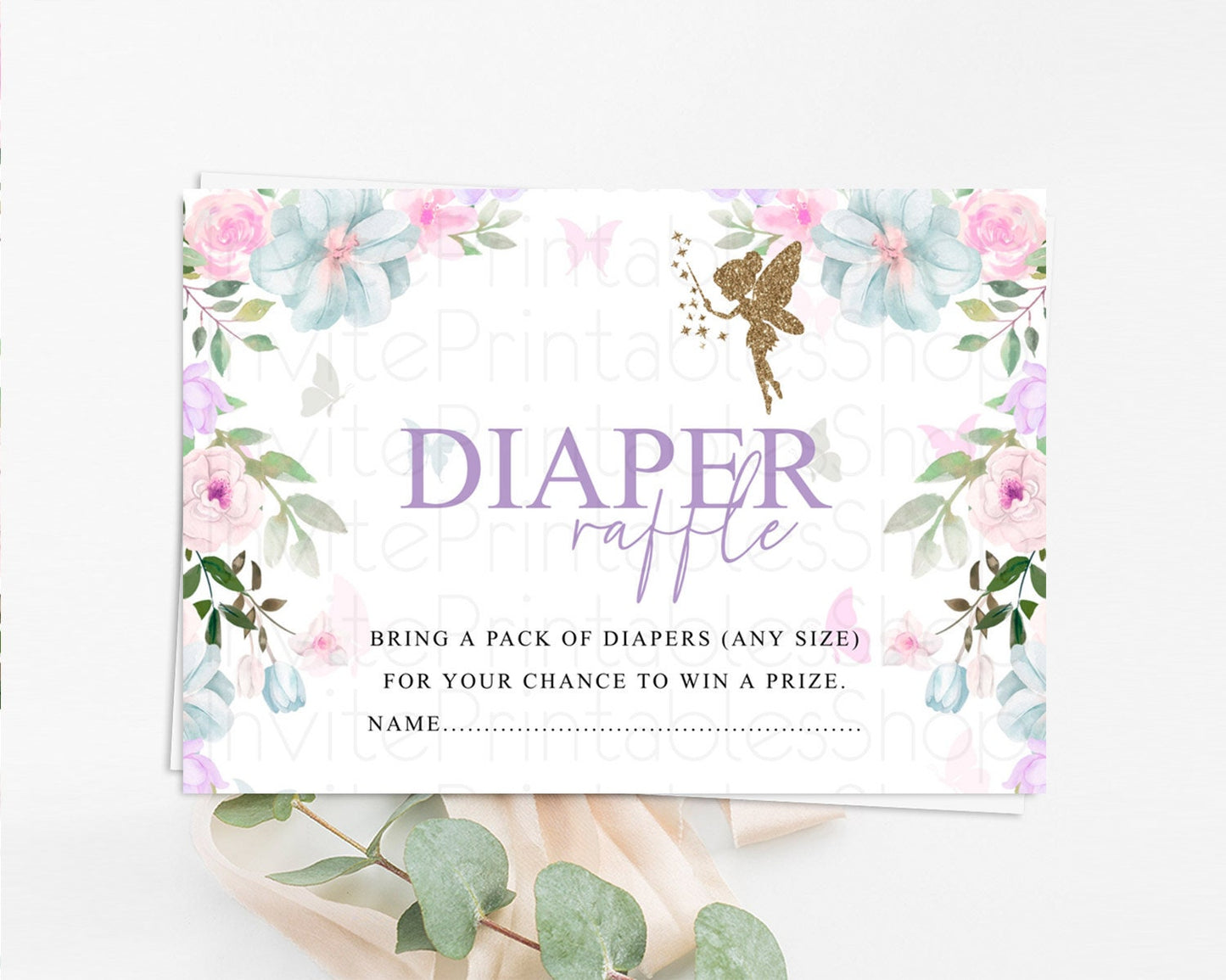 Fairy Diaper Raffle Card Fairy Diaper Insert Enchanted Garden Fairy Diaper Ticket Pastel Floral Butterfly Secret Garden Raffle Game D10475