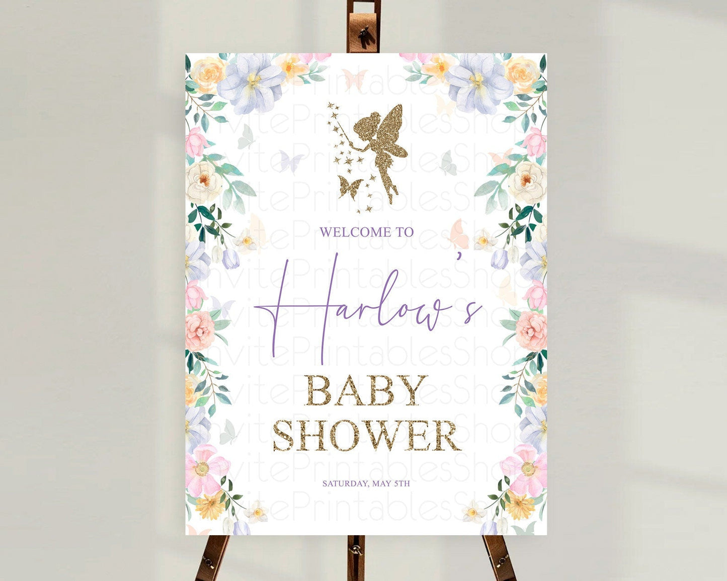 Fairy Baby Shower Welcome Sign Fairy Welcome Board Enchanted Garden Pastel Floral Butterfly Decor Secret Garden Fairy Welcome Sign D10474