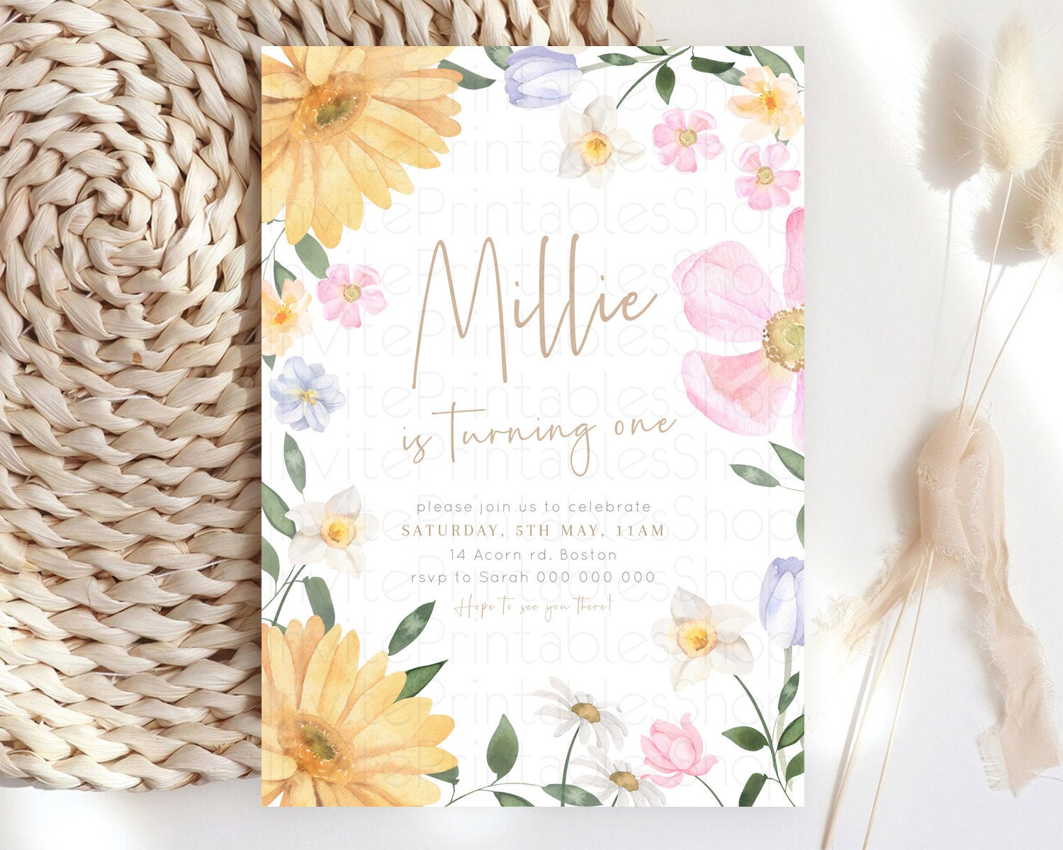 Editable Secret Garden Invitation Wildflower Birthday Invitation Pastel Flow
