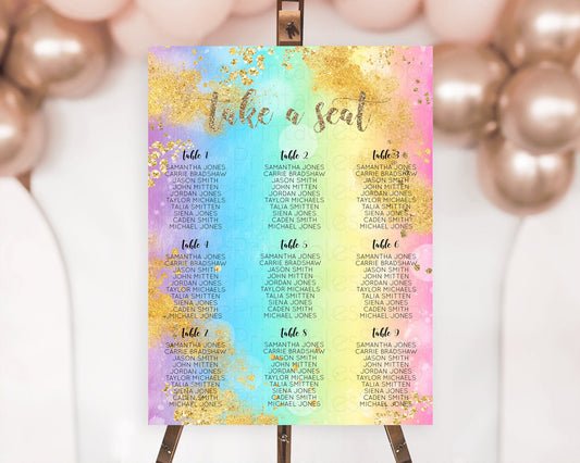 Editable Rainbow Seating Chart Pastel Seating Chart Colorful Pastel Watercol