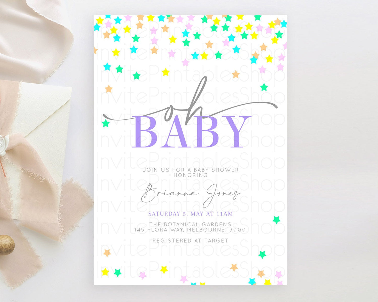 Twinkle Star Baby Shower Invitation Pastel Twinkle Star Invitation Rainbow Pastel Colorful Confetti Twinkle Little Star Baby Shower D10395