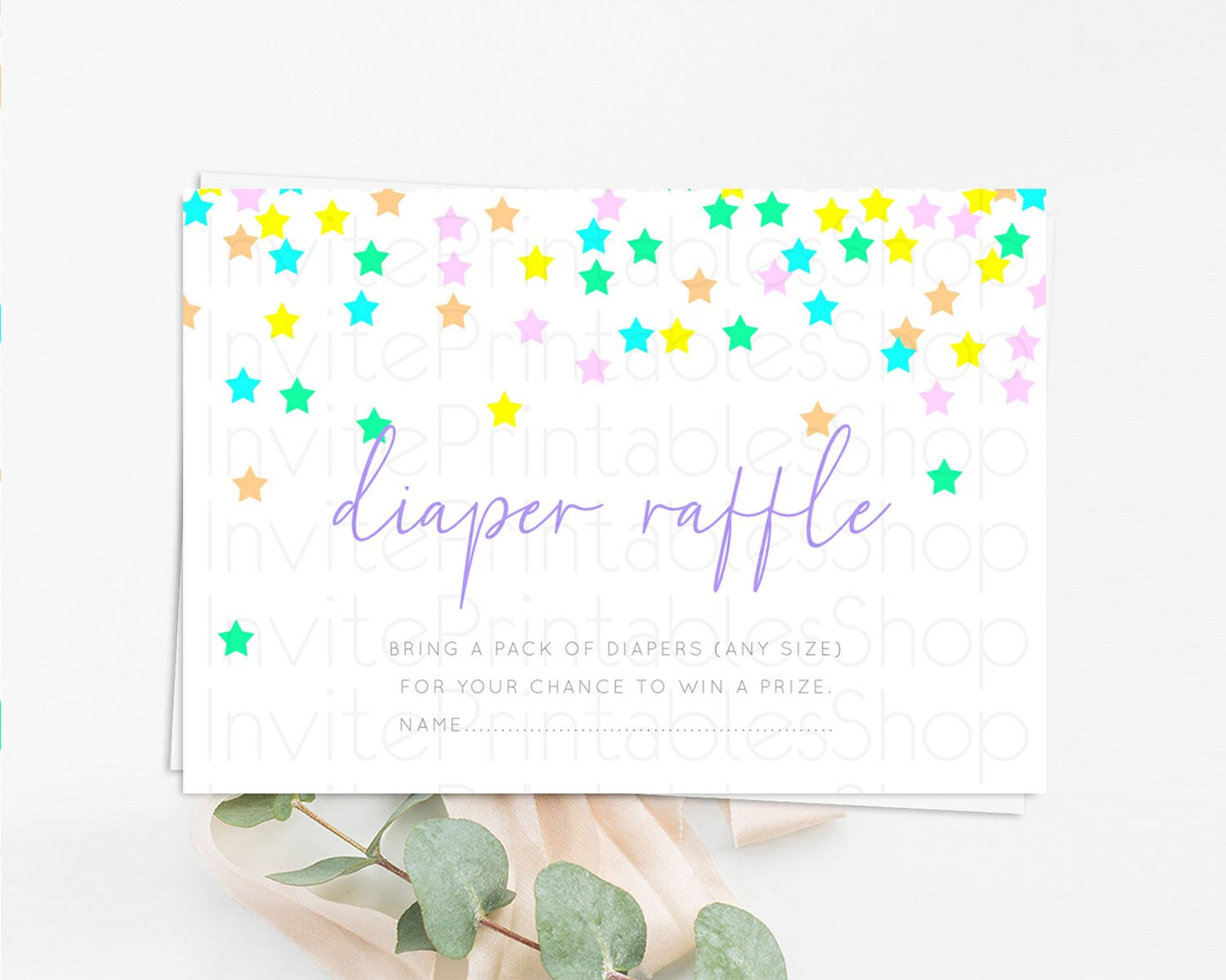 Pastel Star Diaper Raffle Card Shooting Star Diaper Raffle Insert Twinkle Little Star Diaper Ticket Rainbow Confetti Raffle Game D10394