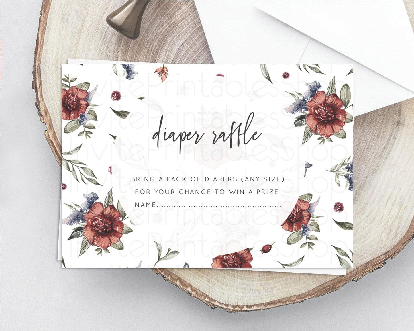 Secret Garden Diaper Raffle Card Boho Wildflower Diaper Raffle Insert Pastel Flower Garden Baby Shower Card Flower Raffle Game D10503