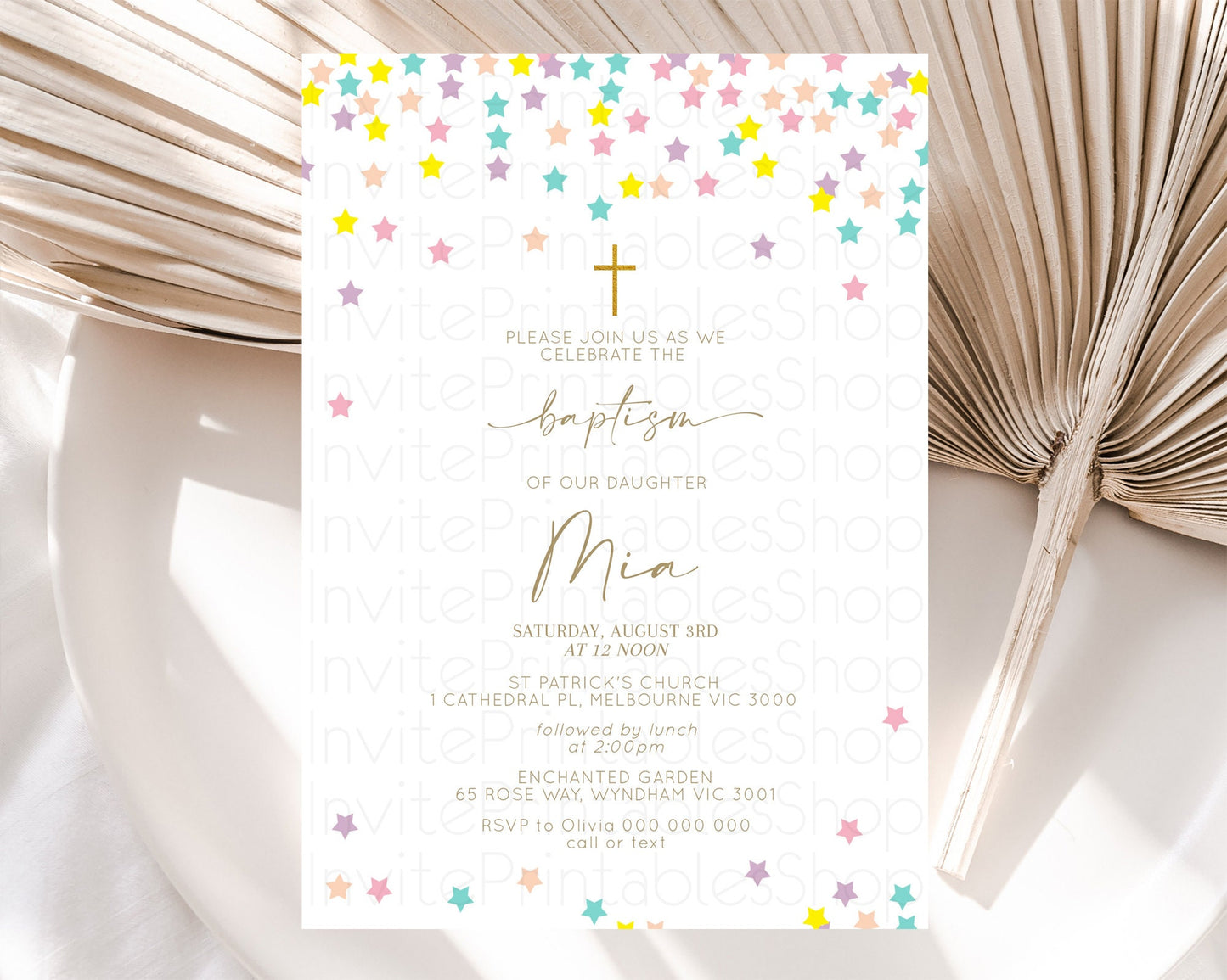 Star Baptism Invitation Pastel Stars Baptism 1st Birthday Invitation Rainbow Colors Confetti Twinkle Little Star Christening Invite D10601