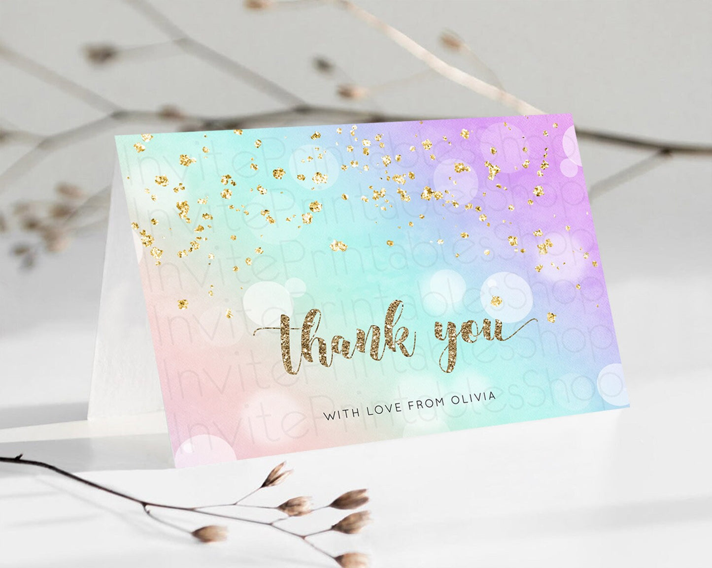 Pastel Thank You Rainbow Thank You Card Colorful Pastel Birthday Thank You Card Confetti Watercolor Pastel Teacher Thank You Cards D10621