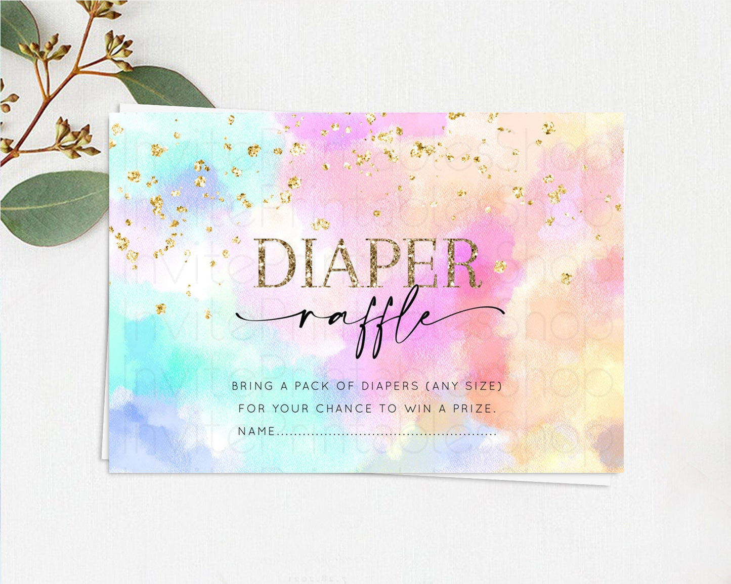 Pastel Diaper Raffle Card Pastel Rainbow Diaper Raffle Insert Colorful Ombre Watercolor Diaper Ticket Confetti Glitter Raffle Game D10667