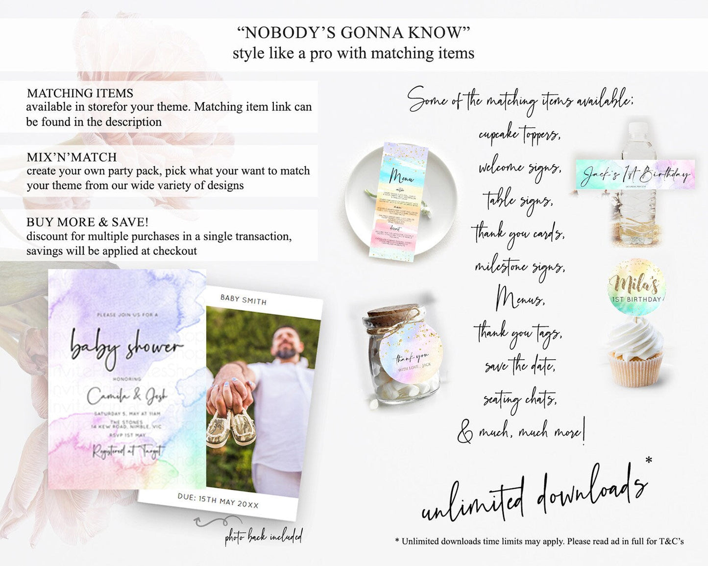 Pastel Baby Shower Invitation Rainbow Baby Shower Invitation Colorful Pastel Watercolor Invitation Gold Glitter Sprinkles Ombre D10215