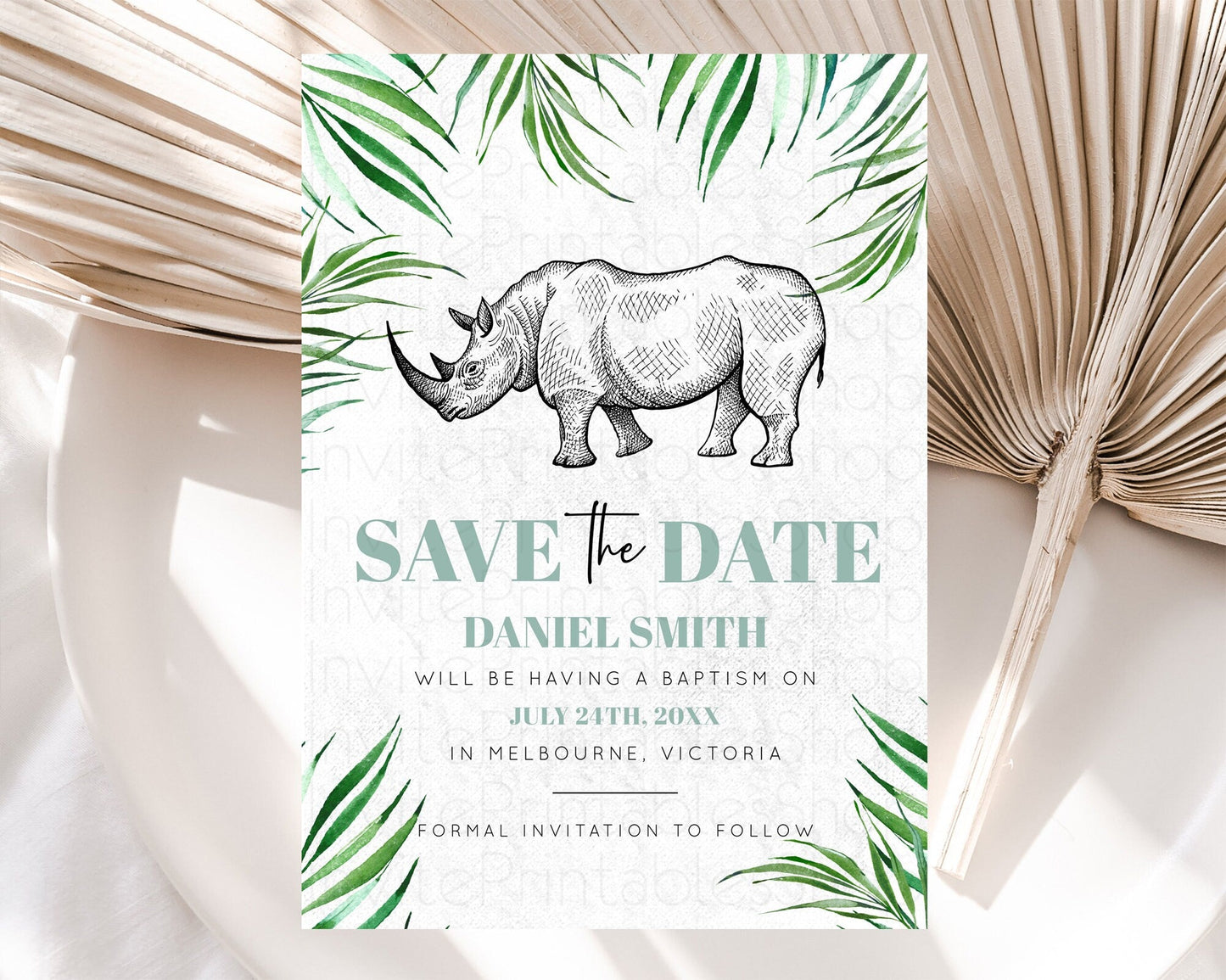 Rhino Save The Date Template Rhino Party Save The Date Safari Adventure Rhino Minimal Theme For 1st Birthday Baptism Baby Shower D10848