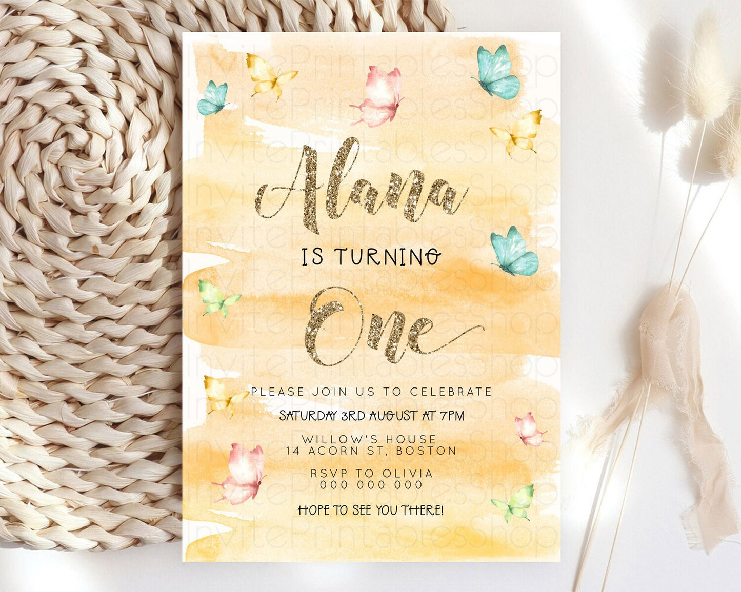 Pastel Butterfly Birthday Invitation Butterfly Birthday Invitation Colorful Splash Glitter Butterfly Garden 1st 2nd Birthday D23231