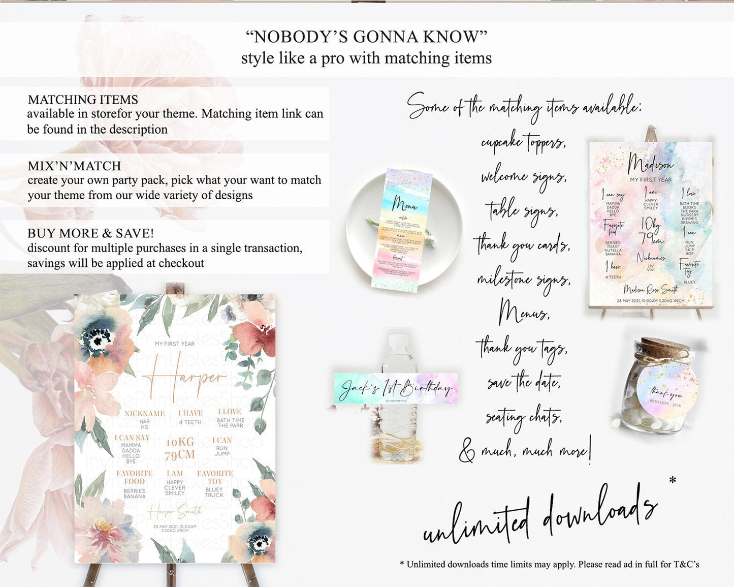 Secret Garden Milestone Board Wildflower First Birthday Milestone Poster Pastel Flowers Milestone Boho Wildflower 1st Birthday Sign D10787