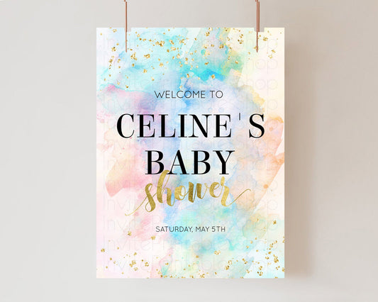 Editable Pastel Baby Shower Welcome Sign Pastel Rainbow Welcome Sign Colorfu