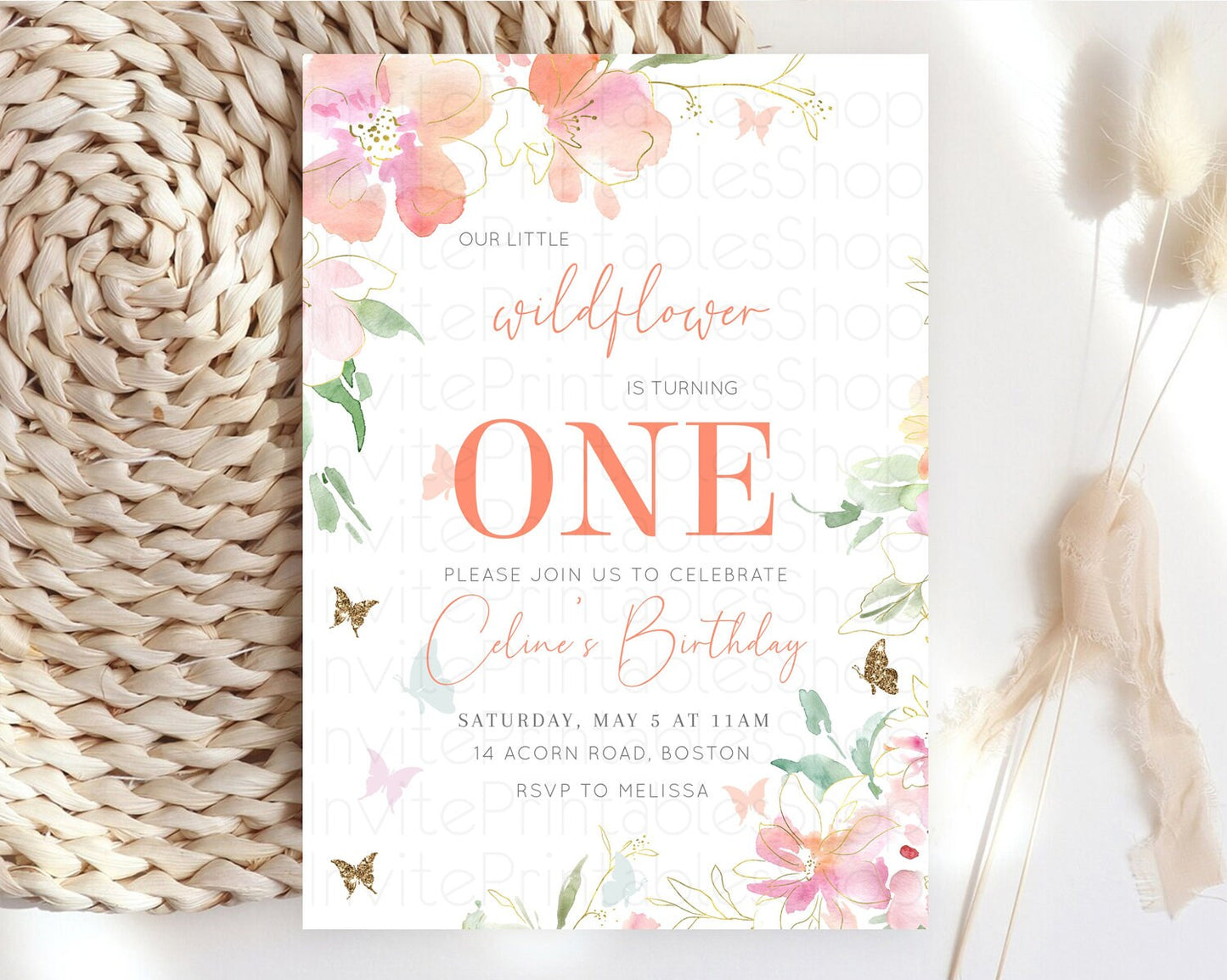 Secret Garden Invitation Wildflower Birthday Invitation Pastel Flowers Invite Enchanted Garden Boho Floral 3rd 2nd First Birthday D11071