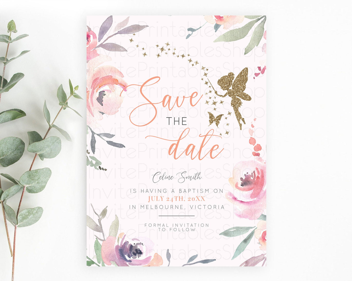 Fairy Save The Date Template Enchanted Garden Pastel Floral Butterfly Party Secret Garden Birthday Baptism Baby Shower Bridal Shower D10197