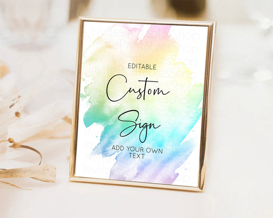 Editable Pastel Sign Ombre Table Sign Decor Pastel Ombre Rainbow Watercolor