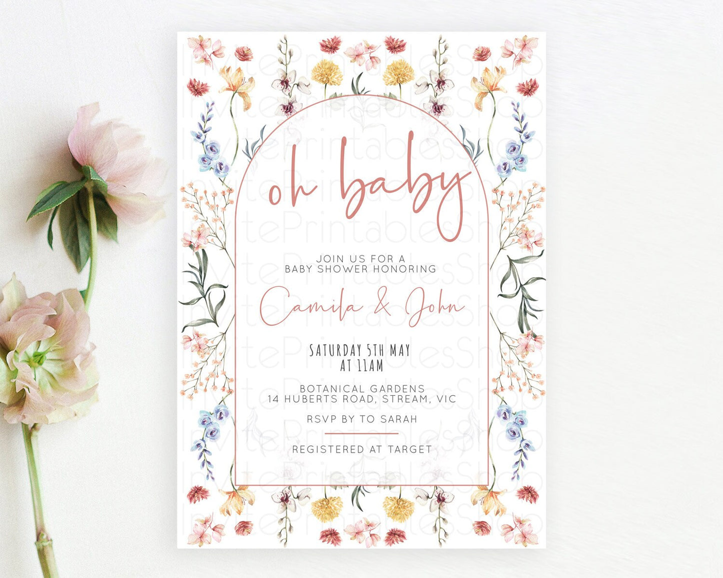 Wildflower Baby Shower Invitation Secret Garden Baby Shower Invitation Pastel Flowers Invite Enchanted Garden Shower Floral Theme D10682