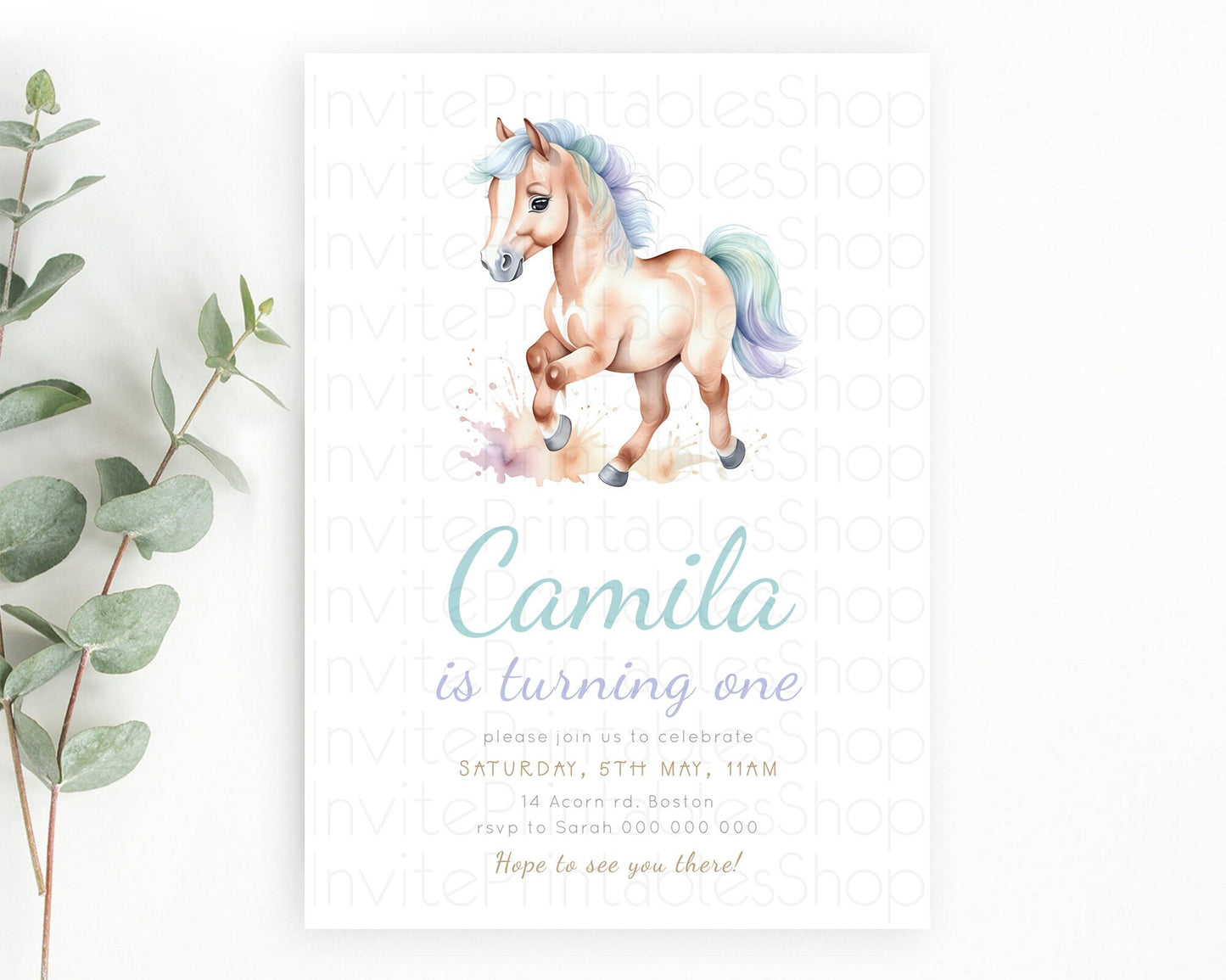 Editable Horse Birthday Invitation, Galloping Wildflower Fields, Pastel Flow