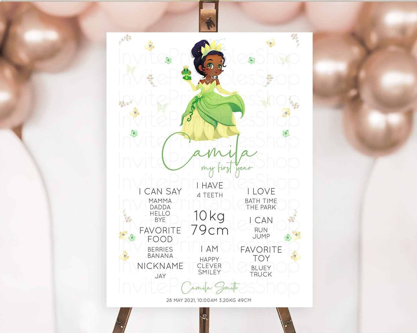 Editable Princess First Birthday Milestone Poster Castle Milestone Board Sec