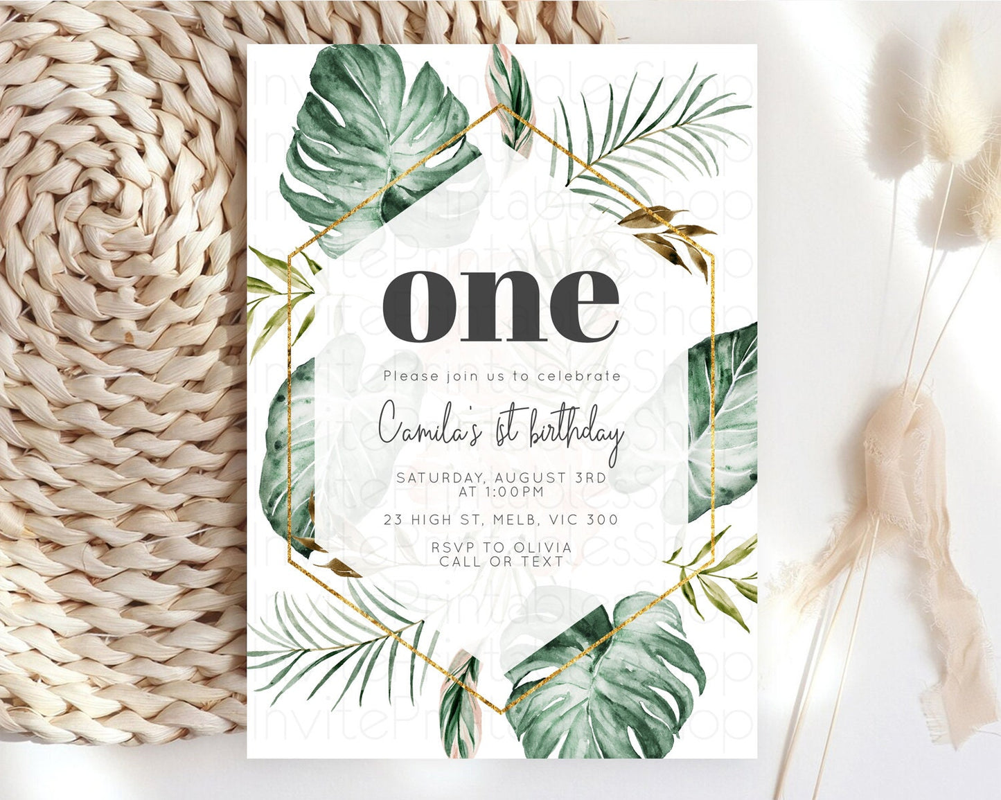 Tropical Invitation Tropical Birthday Invitation Tropical Floral Invitation Palm Leaf Fern Invite Frangipani White Orchid Invitation D11053