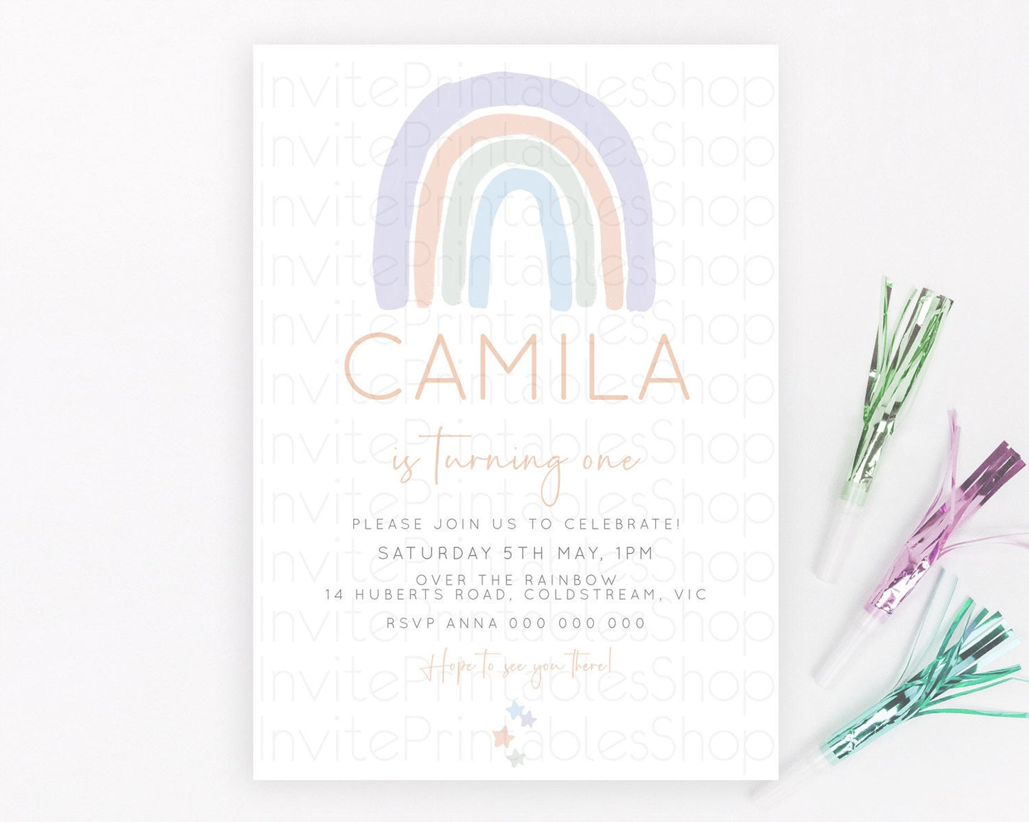 Pastel Rainbow Birthday Invitation Pastel Rainbow Invitation Rainbow Invitation Pastel Invitation Boho Rainbow 1st First Birthday D23097