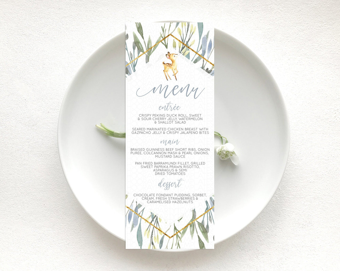 Fawn Menu Deer Menu Template Pastel Floral Deer Table Decor Enchanted Forest Butterfly Floral Dinner Dessert Menu Party Food Menu D10400