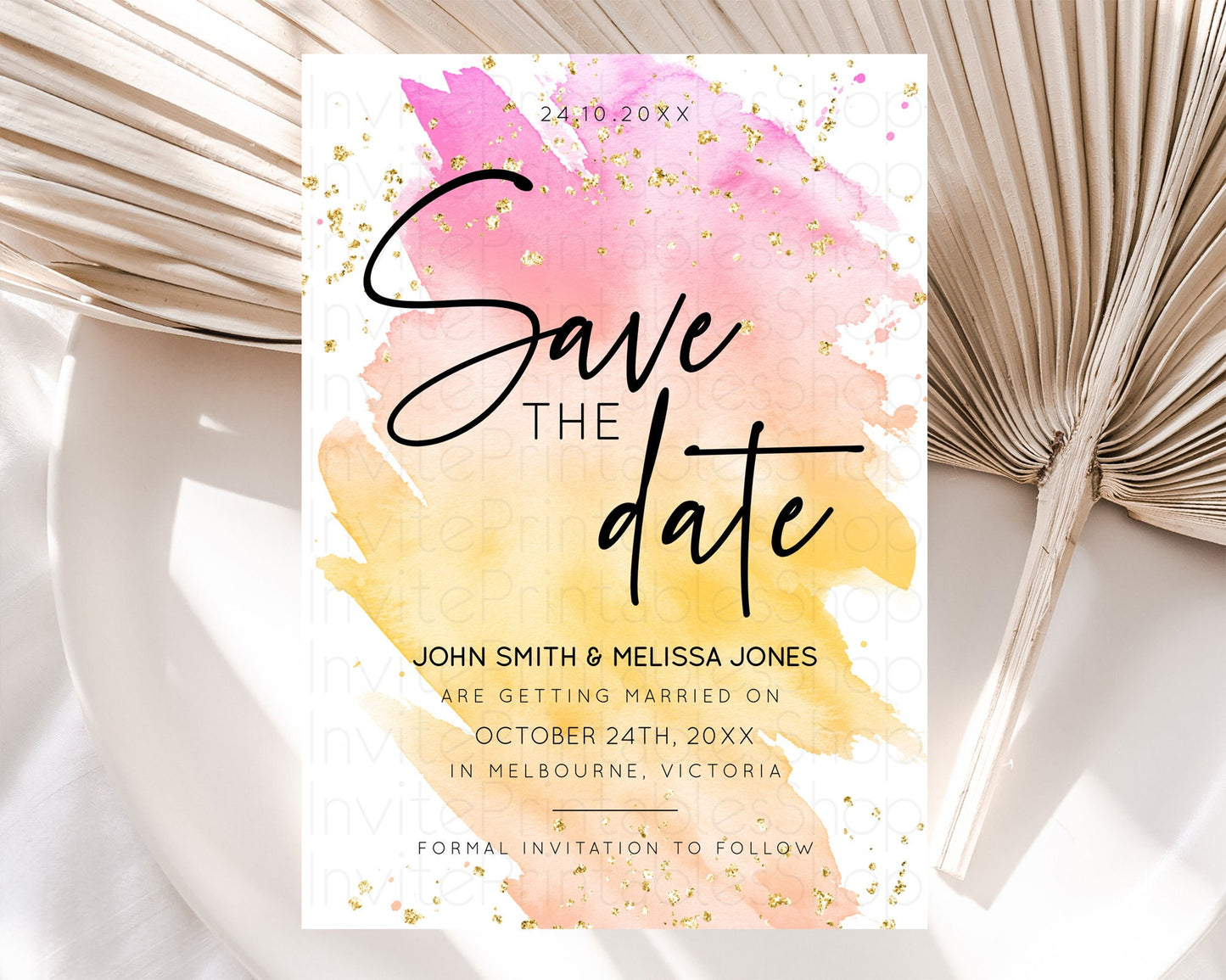 Pastel Save The Date Template Pastel Ombre Rainbow Watercolor Colorful Party For Birthday Baptism Baby Shower Wedding Bridal Shower D10527