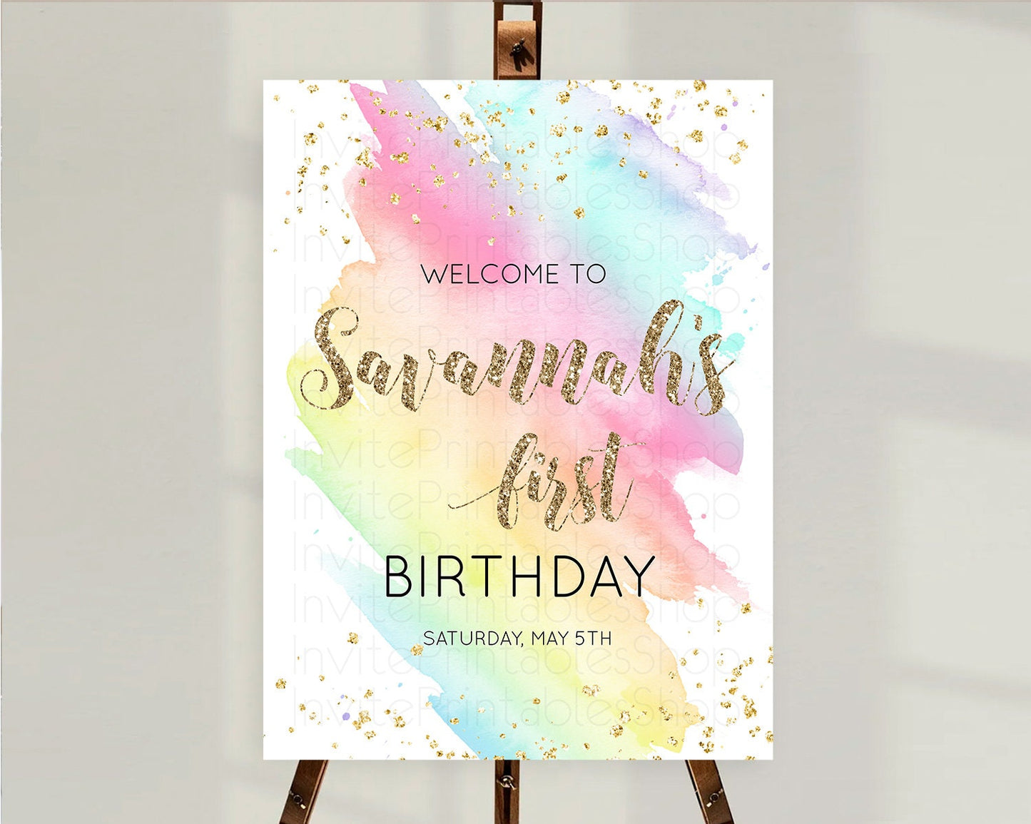 Pastel Welcome Sign Pastel Rainbow Welcome Sign Colorful Rainbow Confetti Watercolor Glitter Pastel First Birthday Welcome Sign D10495